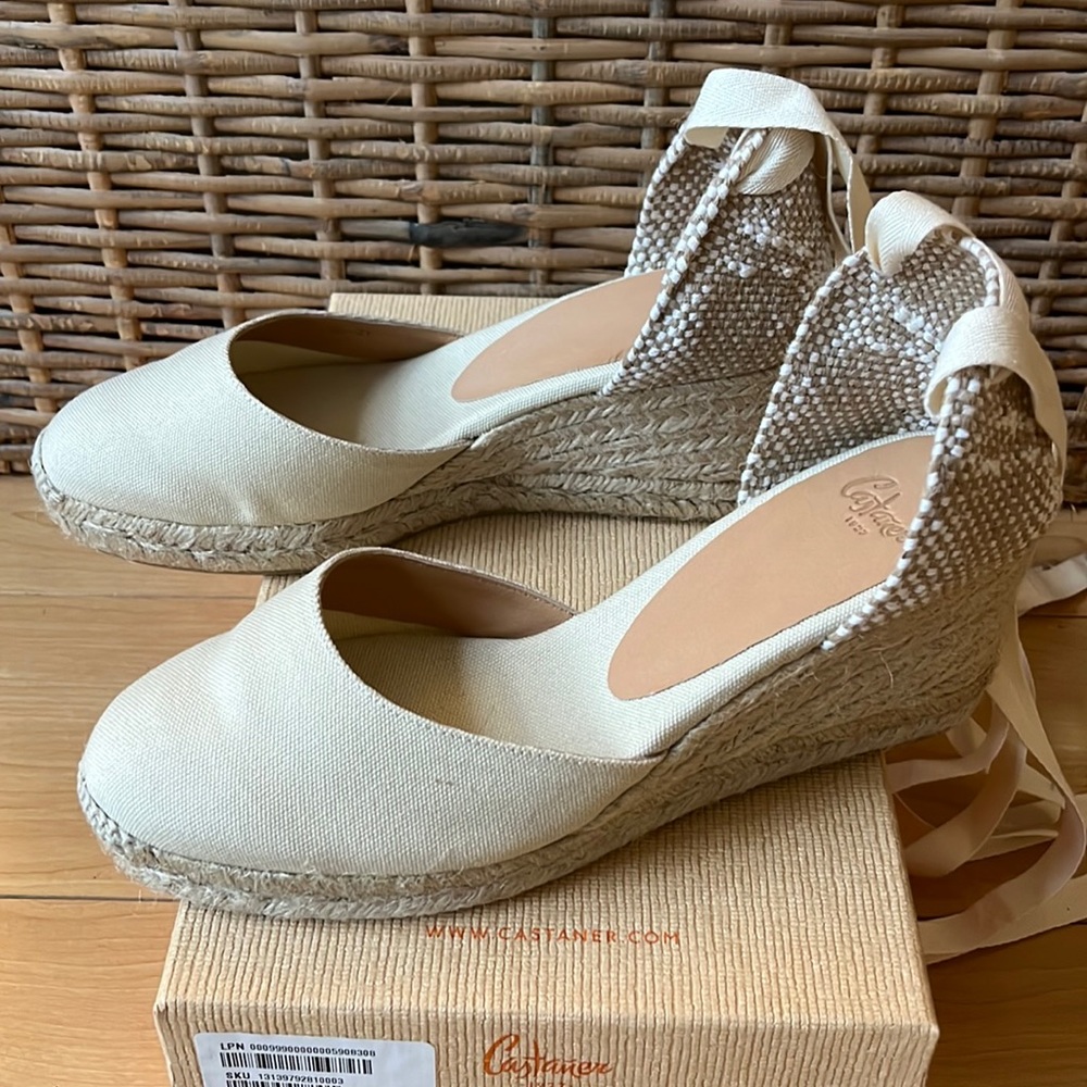 Castaner Carina Wedges - Ivory Canvas